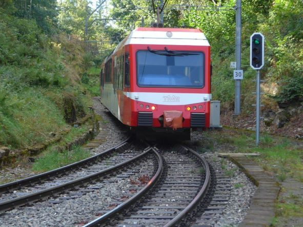 Der Mont-Blanc-Express bedient verlässt die Station Les Marécottes.